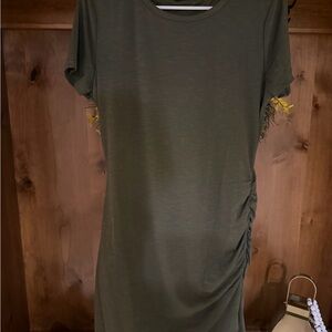 Olive Green Ruched Side T-Shirt Dress